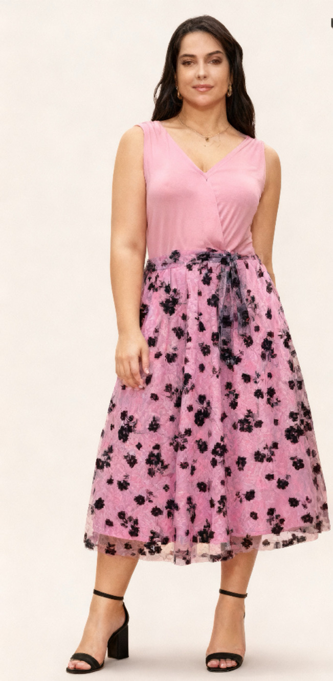 BloomChic Plus Size 14-16 1X Pink Floral Mesh Tank Dress Pockets & Belt